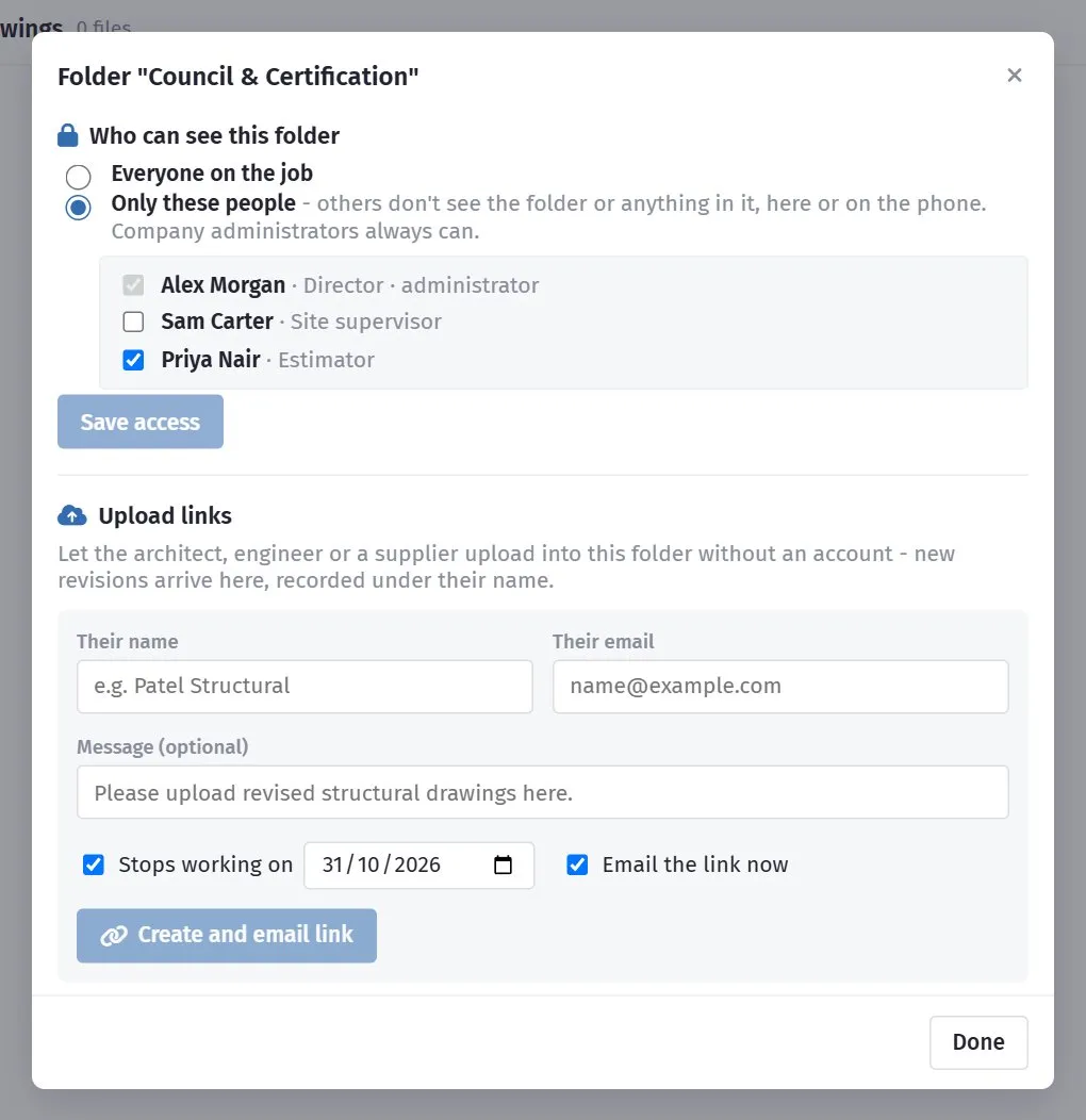 The folder access window