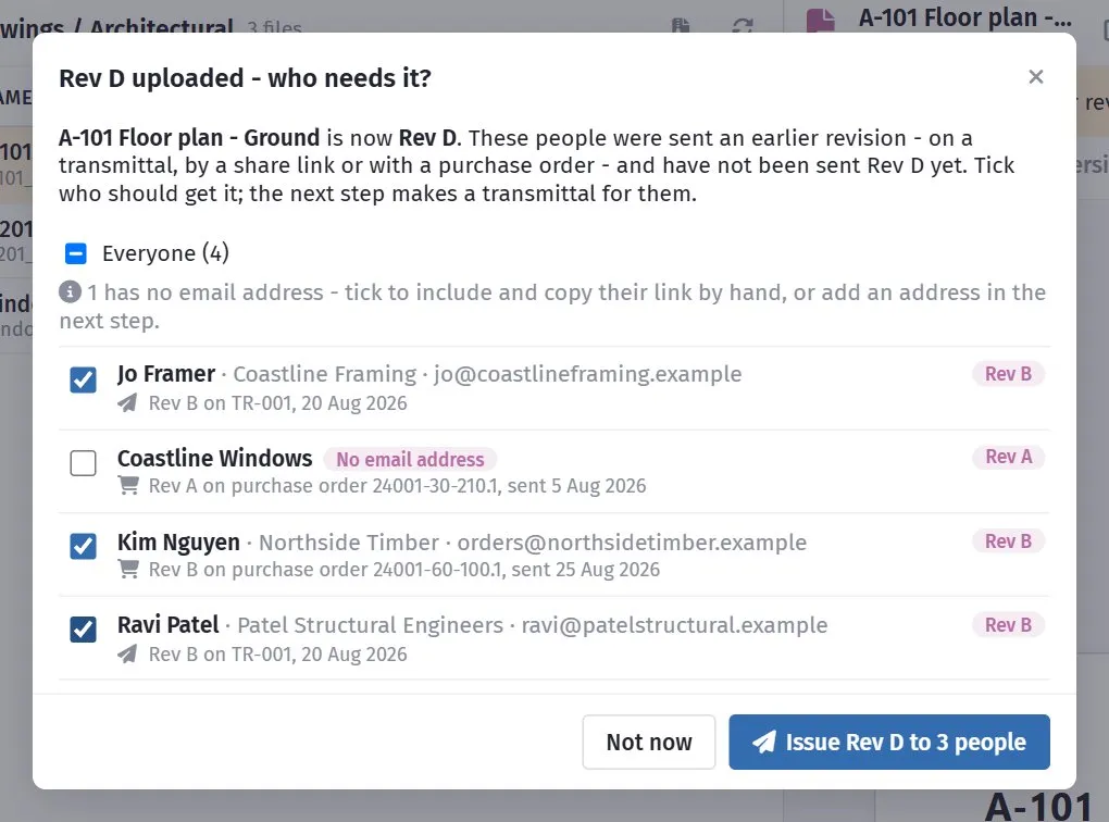 The list that opens after a new version is uploaded