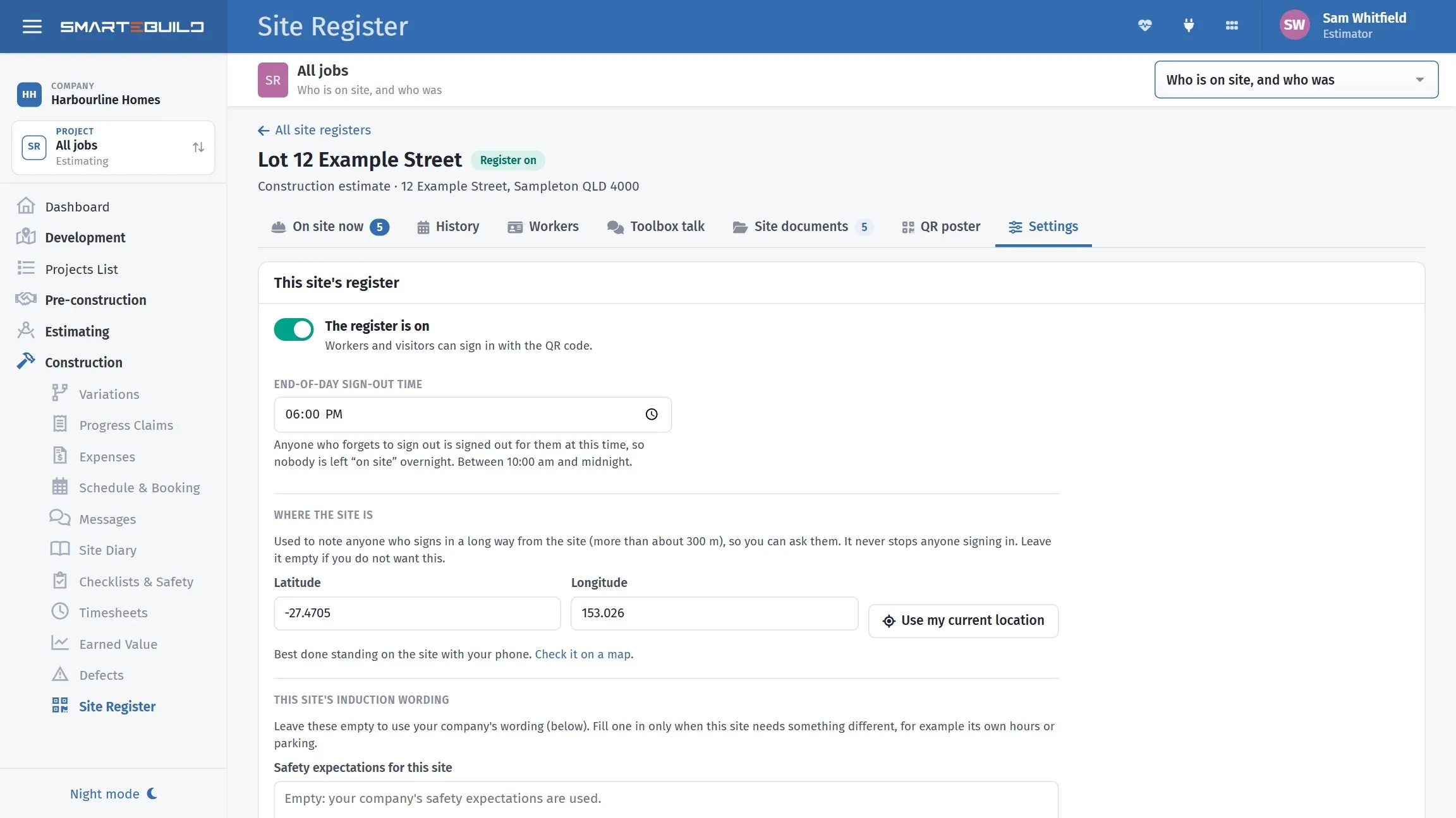 The register’s settings