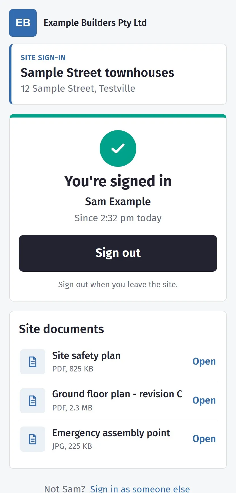 Signed in, with the site documents